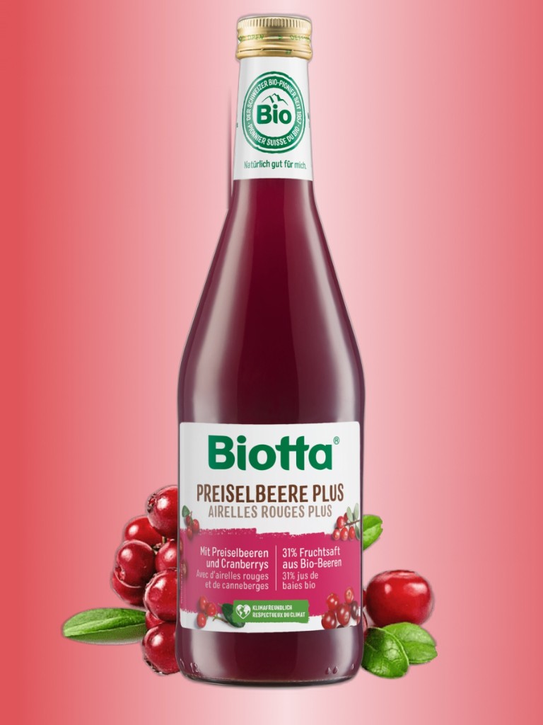 Сок из дикорастущей брусники и клюквы прямого отжима BIOTTA 500мл, стекло, Швейцария
